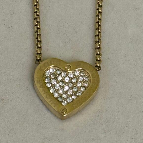 Michael Kors Logo Mini Pave Heart Gold Tone Necklace 16-18 Inches Sits at Collar - Picture 4 of 8